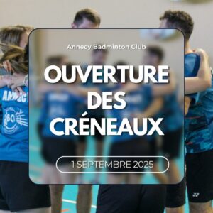 Lire la suite à propos de l’article Ouverture des créneaux lundi 1er septembre 2025