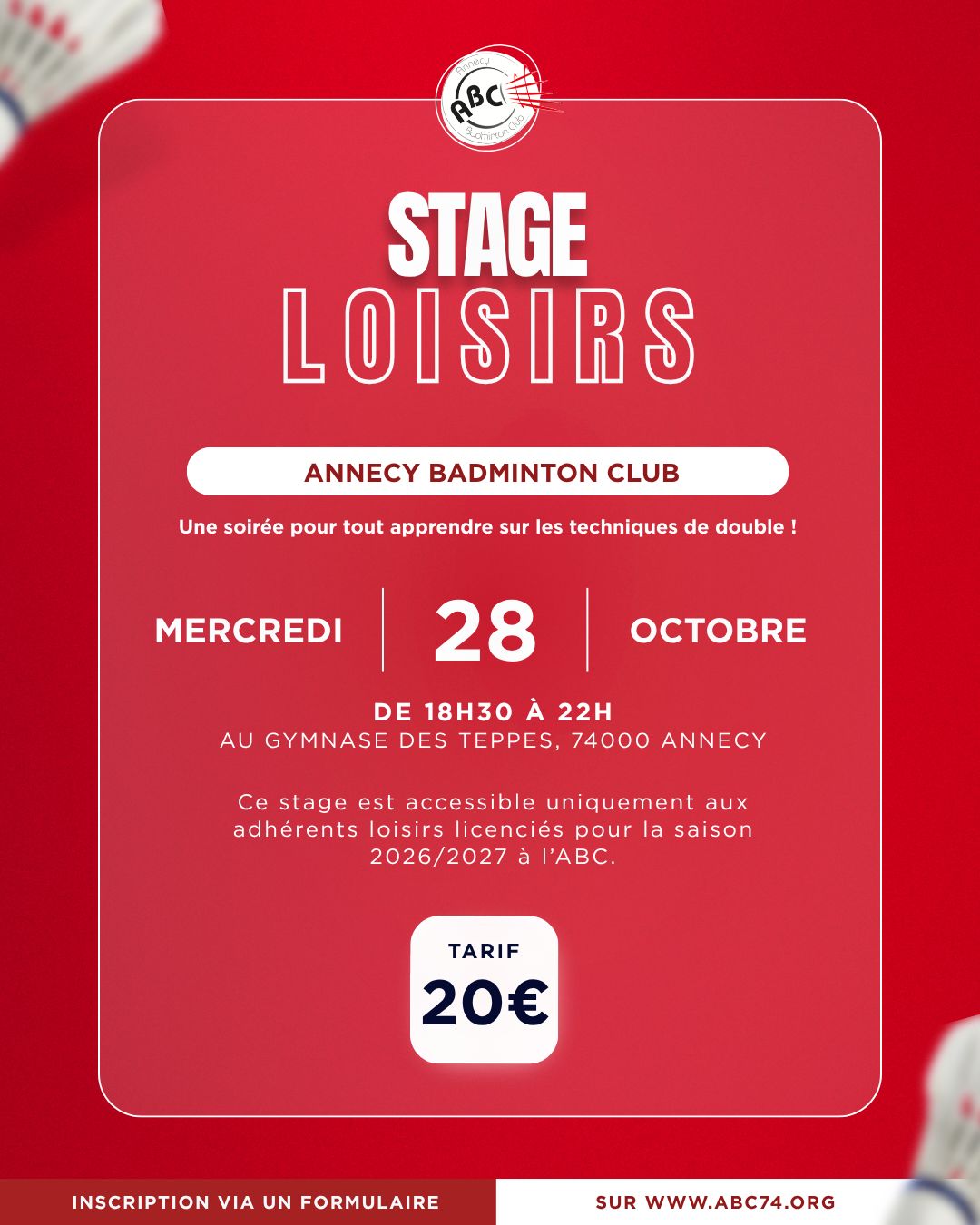 Vous consultez actuellement Stage loisirs de la Toussaint : une soirée pour progresser en double !
